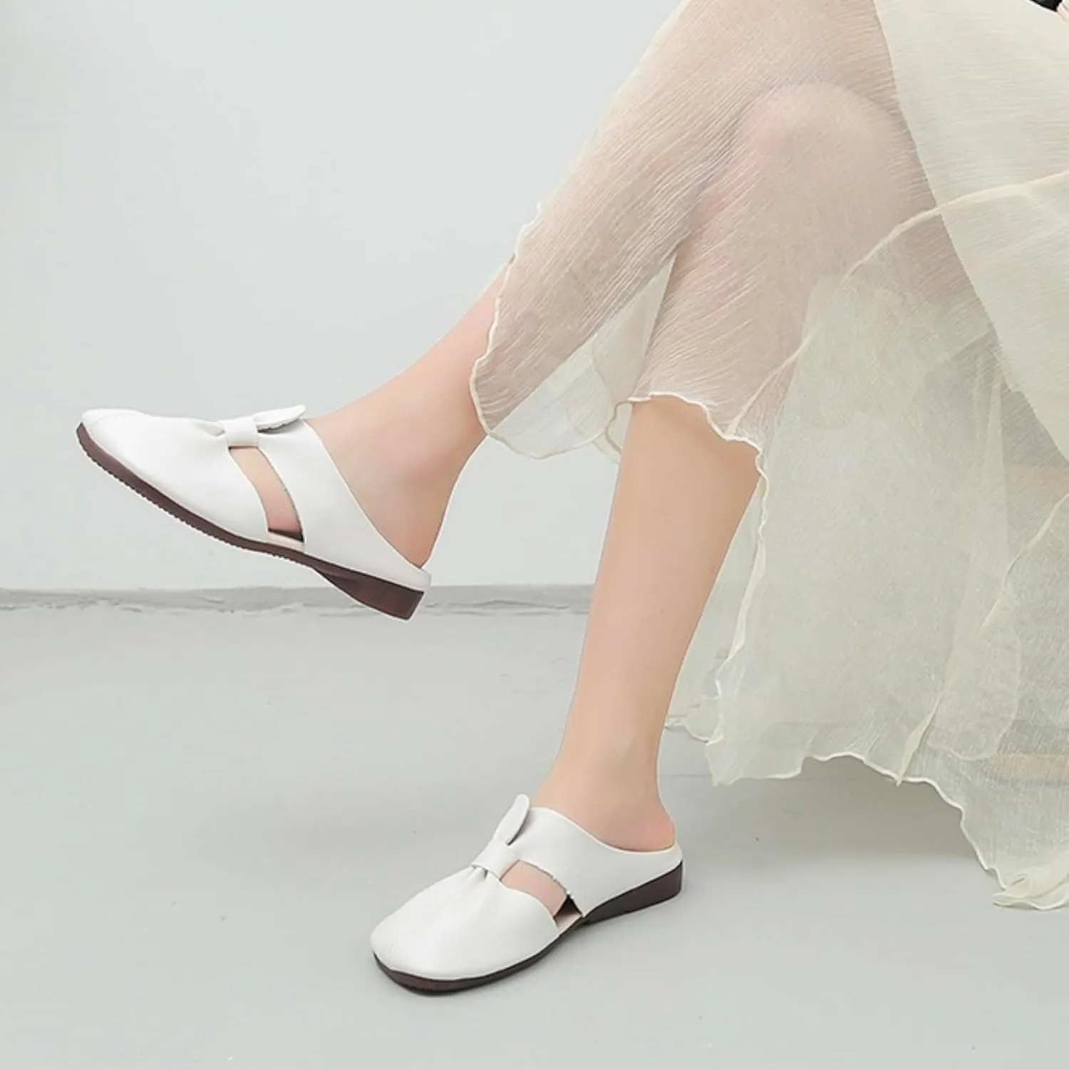 2025 Cut Out Design Flat Mules for Women,Women's Soft Sole Knot Mules,Lightweight Round Toe Backless Non-Slip Sandals