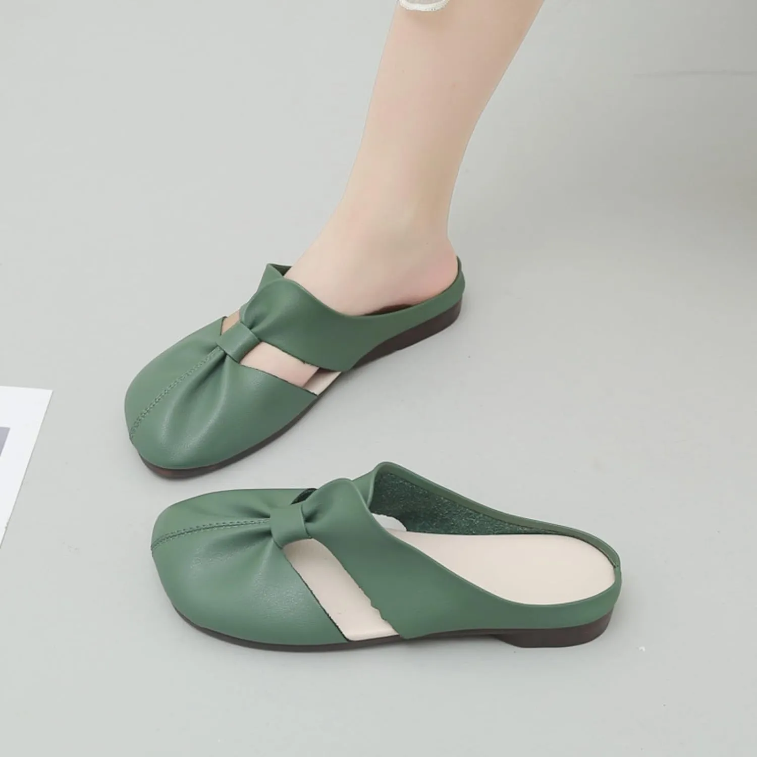2025 Cut Out Design Flat Mules for Women,Women's Soft Sole Knot Mules,Lightweight Round Toe Backless Non-Slip Sandals