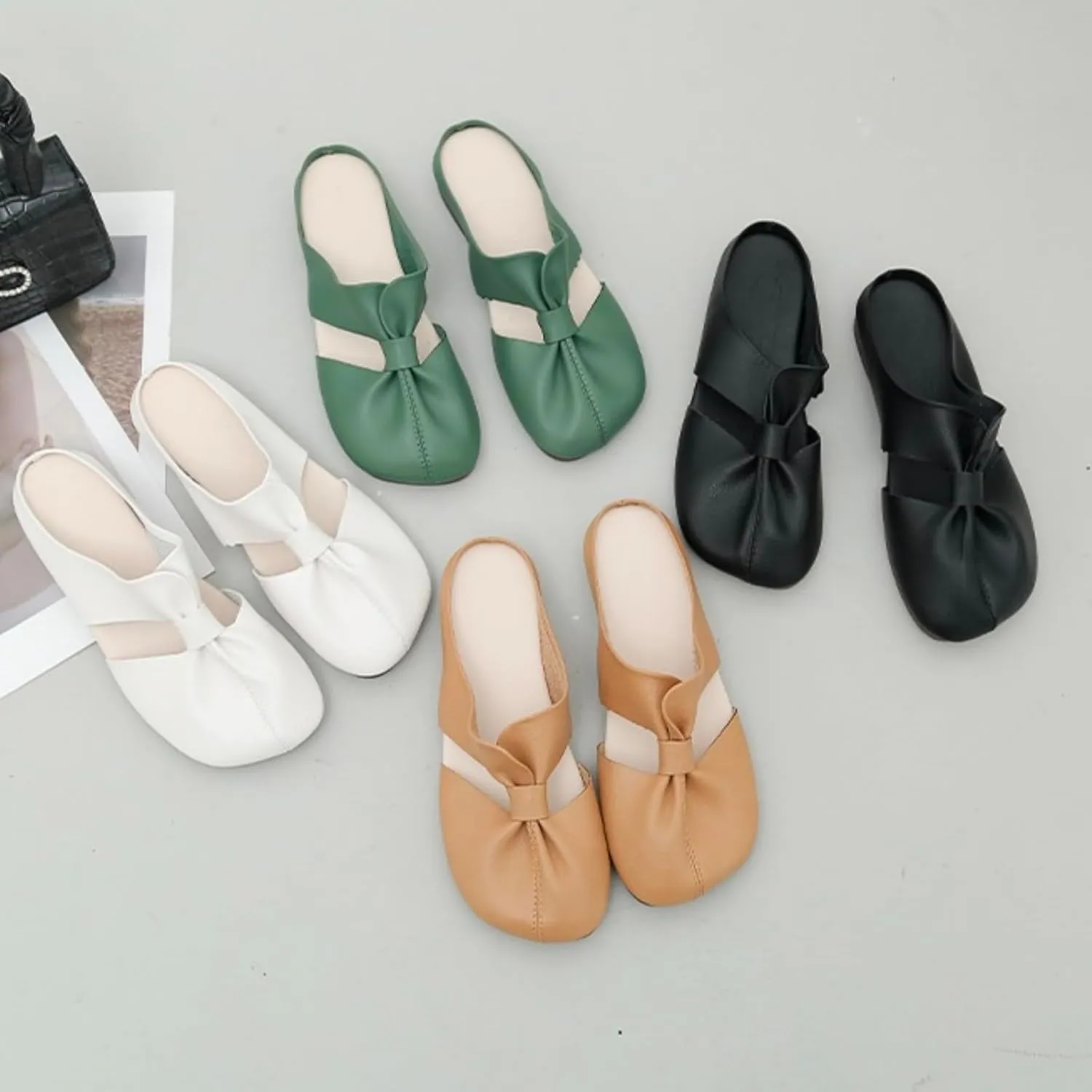 2025 Cut Out Design Flat Mules for Women,Women's Soft Sole Knot Mules,Lightweight Round Toe Backless Non-Slip Sandals