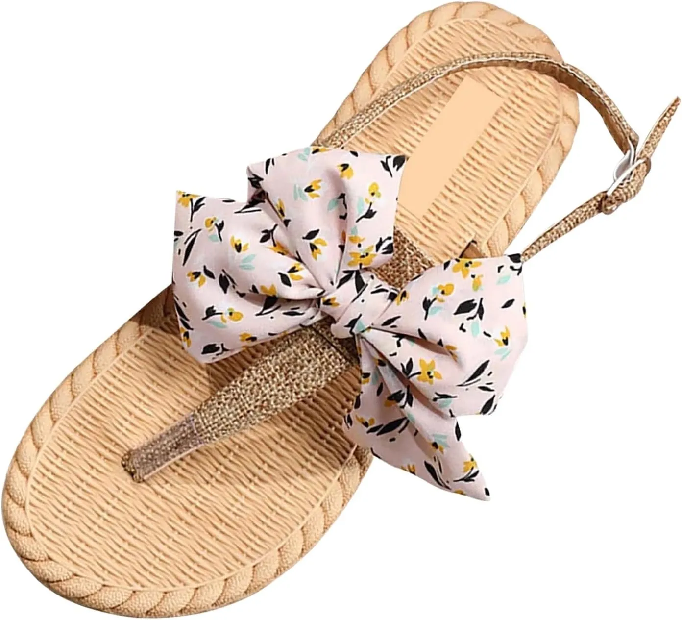 2025 Women's Comfy Espadrilles Flat Sandals Wide Width Clip Toe Slip On Bow T-Strap Slides Summer Comfortable Non-Slip Cushion Footbed Casual Beach Shoes for Daily Wear Outdoor Indoor