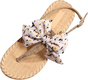 2025 Women's Comfy Espadrilles Flat Sandals Wide Width Clip Toe Slip On Bow T-Strap Slides Summer Comfortable Non-Slip Cushion Footbed Casual Beach Shoes for Daily Wear Outdoor Indoor