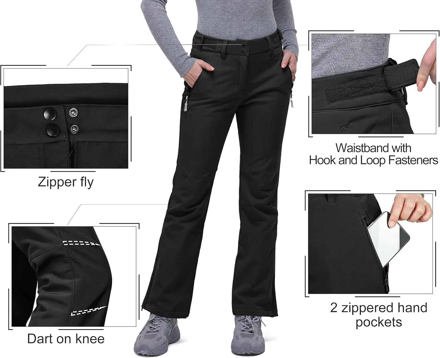 33,000ft Women's Softshell Snow Pants Waterproof Warm Ski Pants Insulated Ripstop Snowboard Winter Pants
