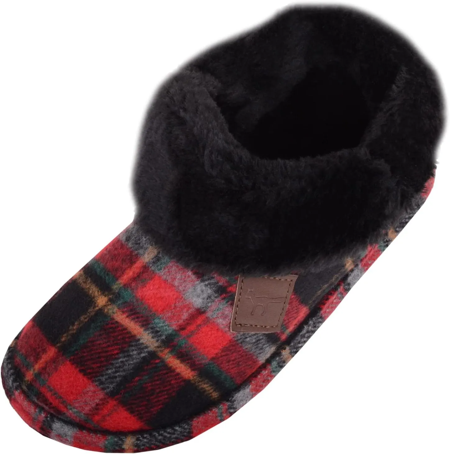 ABSOLUTE FOOTWEAR Womens Slip On Tartan Checked Thick Faux Fur Winter Slipper Booties Boots