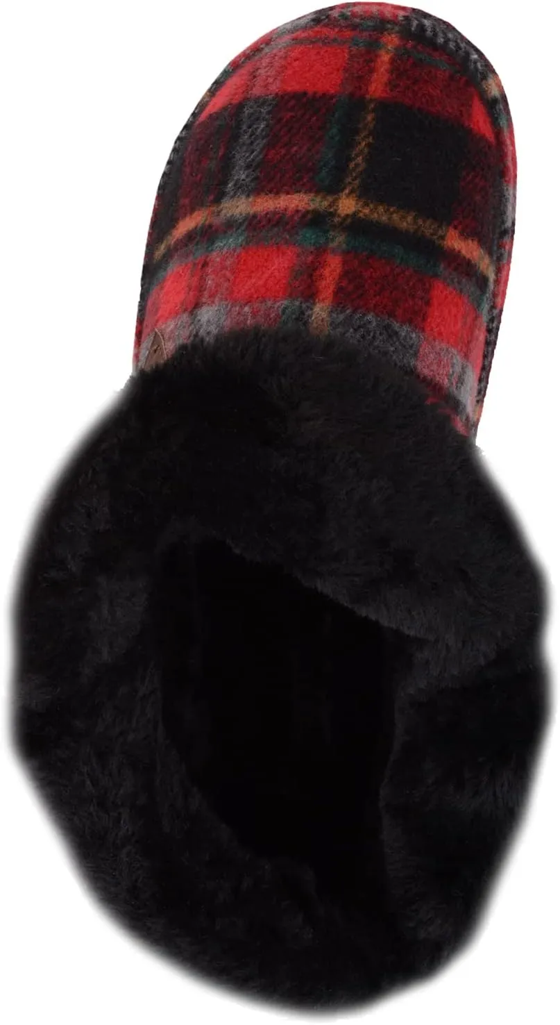ABSOLUTE FOOTWEAR Womens Slip On Tartan Checked Thick Faux Fur Winter Slipper Booties Boots