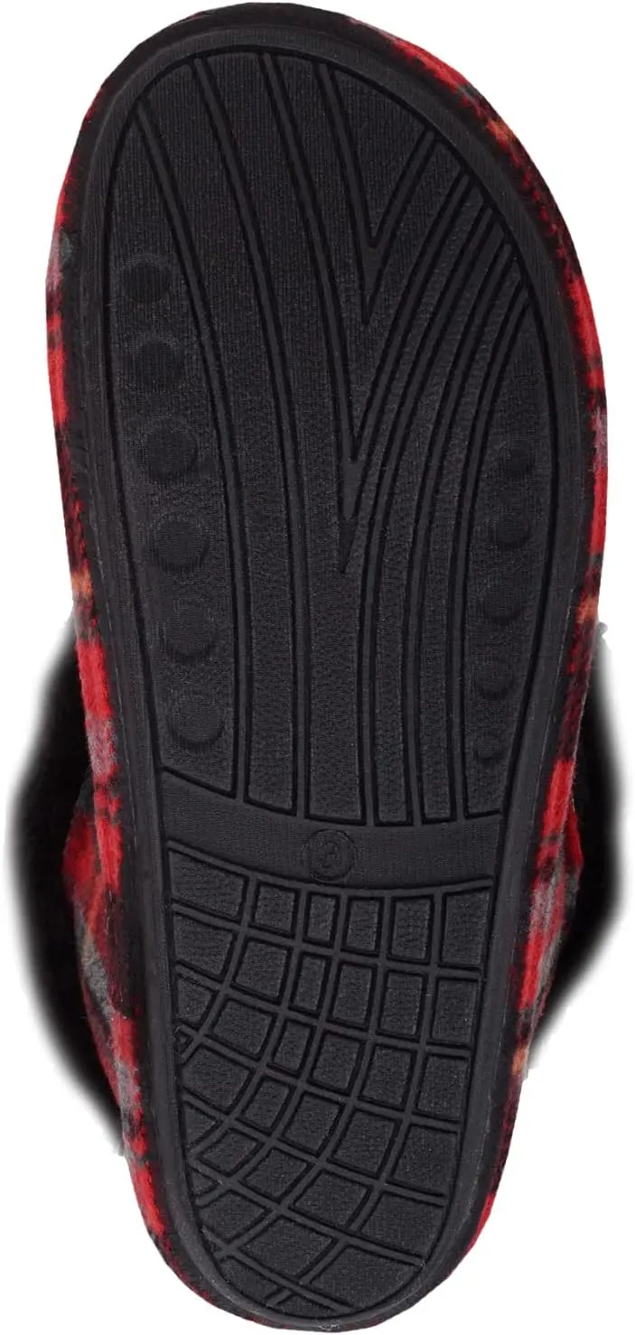 ABSOLUTE FOOTWEAR Womens Slip On Tartan Checked Thick Faux Fur Winter Slipper Booties Boots