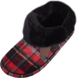 ABSOLUTE FOOTWEAR Womens Slip On Tartan Checked Thick Faux Fur Winter Slipper Booties Boots