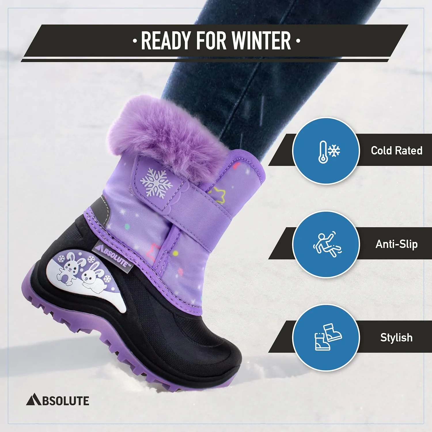 Absolute Stella Toddler Little Kids High Snow Winter Boots, Warm, Insulated, Waterproof Shell