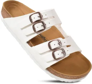 AEROTHOTIC Arch Support Recovery Slides for Women Comfy Memory Foam Cork Footbed Double Straps with Adjustable Buckle Slip on Beach Dressy Outdoor Ladies Sandals (Willow Turquoise, Size 7)