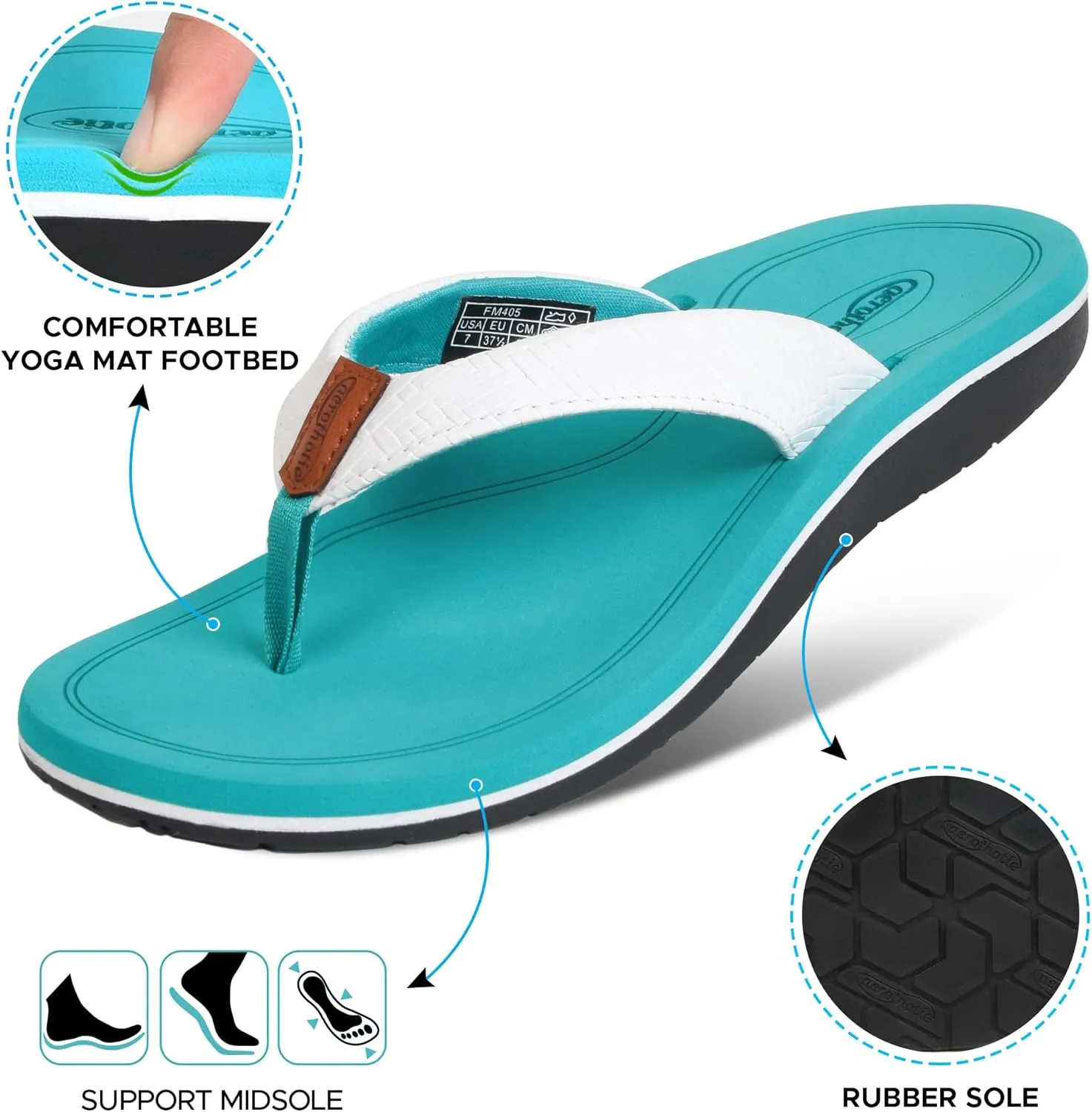 AEROTHOTIC Flip Flops Arch Support Womens – Slip On Recovery Plantar Fasciitis Relief Orthotic Slippers – Lightweight Thong Cushioning Sandals Women – Indoor Outdoor Beach Yoga Mat Footbed Footwear