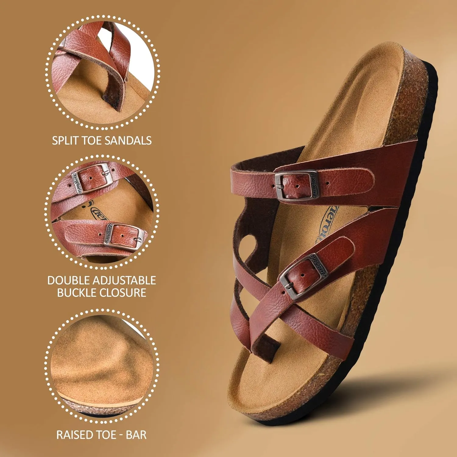 AEROTHOTIC Womens Strappy Slip-On Modern Memory Foam Cushion Footbed Outdoor Adjustable Buckle Cork Footbed Slides for Sandals with Comfortable Arch Support