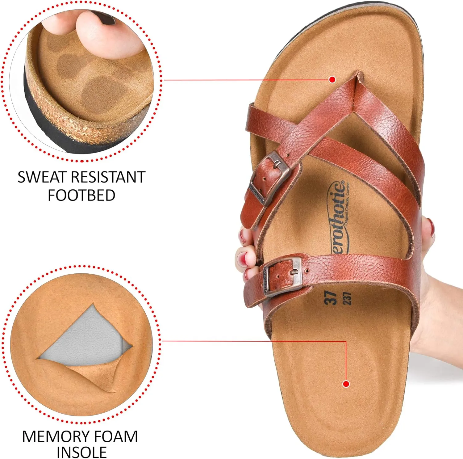 AEROTHOTIC Womens Strappy Slip-On Modern Memory Foam Cushion Footbed Outdoor Adjustable Buckle Cork Footbed Slides for Sandals with Comfortable Arch Support
