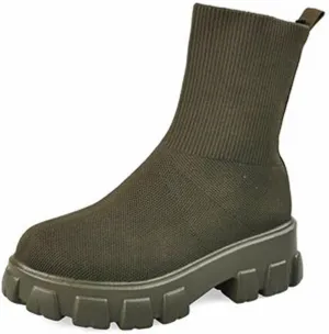 AINIJIA&HOLO Women's Round Toe Knited Stretch Socks Ankle Boots, Thick Sole Casual Warm Boots Chelsea Ankle Boots