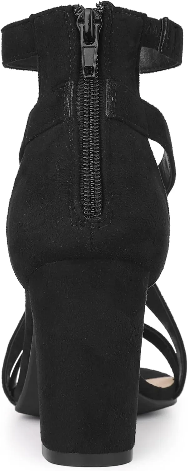 Allegra K Women's Crisscross Ankle Strap Chunky Heel Sandals