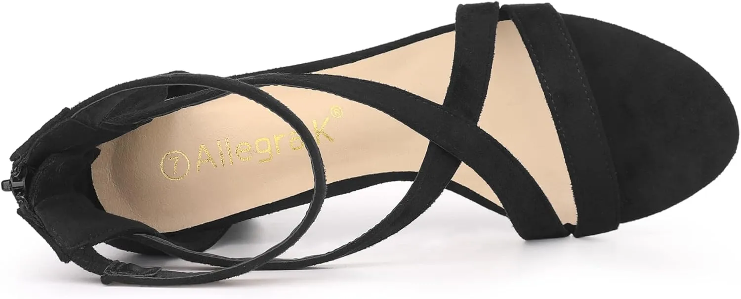 Allegra K Women's Crisscross Ankle Strap Chunky Heel Sandals
