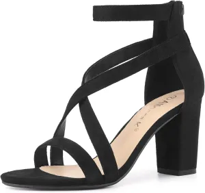 Allegra K Women's Crisscross Ankle Strap Chunky Heel Sandals