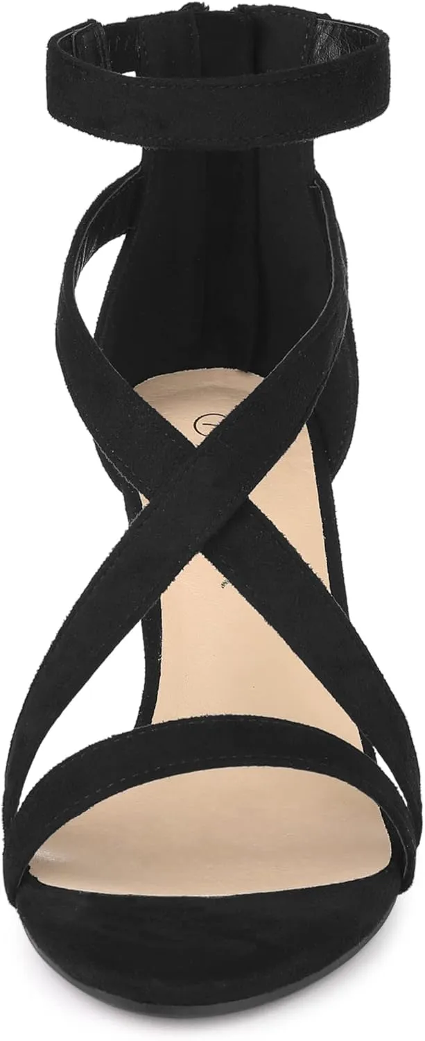 Allegra K Women's Crisscross Ankle Strap Chunky Heel Sandals