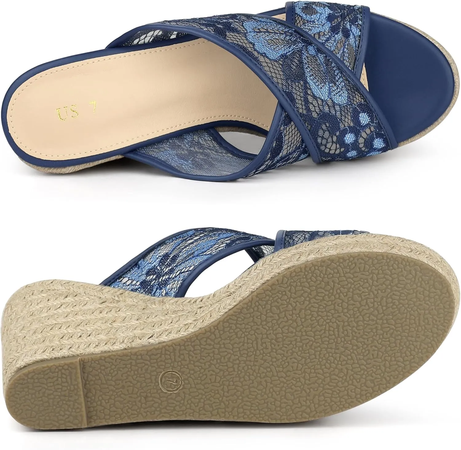 Allegra K Women's Lace Crisscross Strap Slide Wedges Wedge Espadrilles Sandals