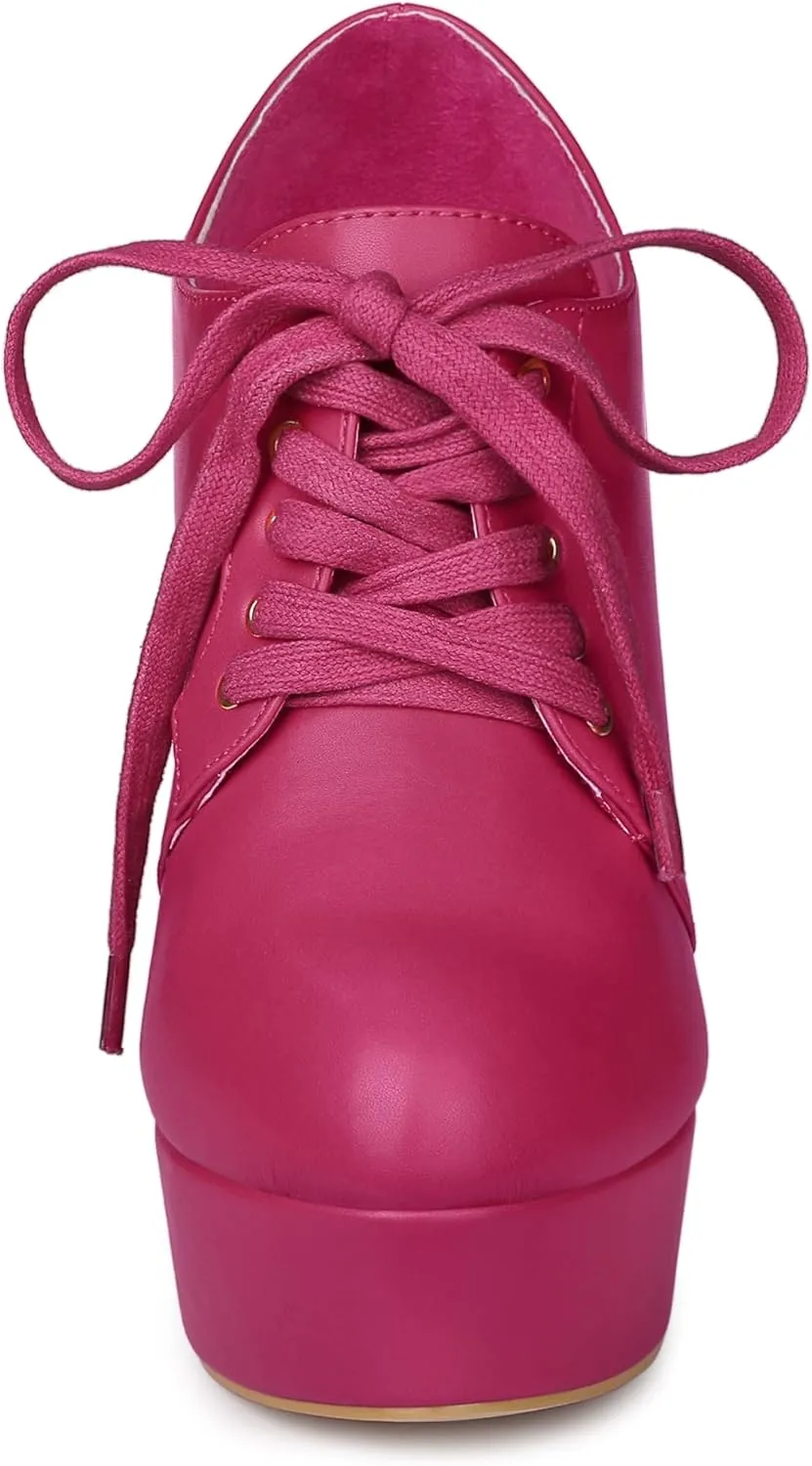 Allegra K Women's Platform Lace Up Round Toe Stiletto High Heel Ankle Booties