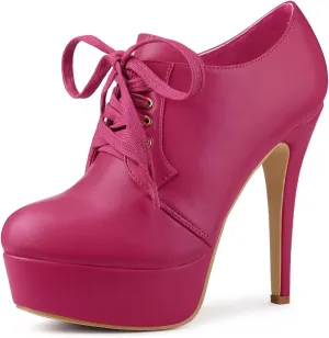 Allegra K Women's Platform Lace Up Round Toe Stiletto High Heel Ankle Booties