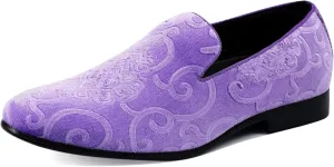 Amali King - Men's Slippers - Mens Loafers - Designer Shoes for Men - Tuxedo Shoes - Velvet Loafers Men - Embossed Paisley Pattern, Satin Band and Trim
