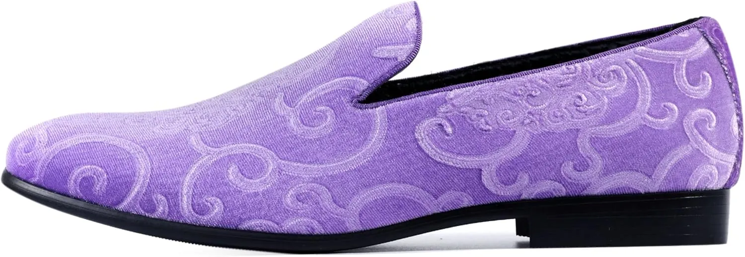 Amali King - Men's Slippers - Mens Loafers - Designer Shoes for Men - Tuxedo Shoes - Velvet Loafers Men - Embossed Paisley Pattern, Satin Band and Trim