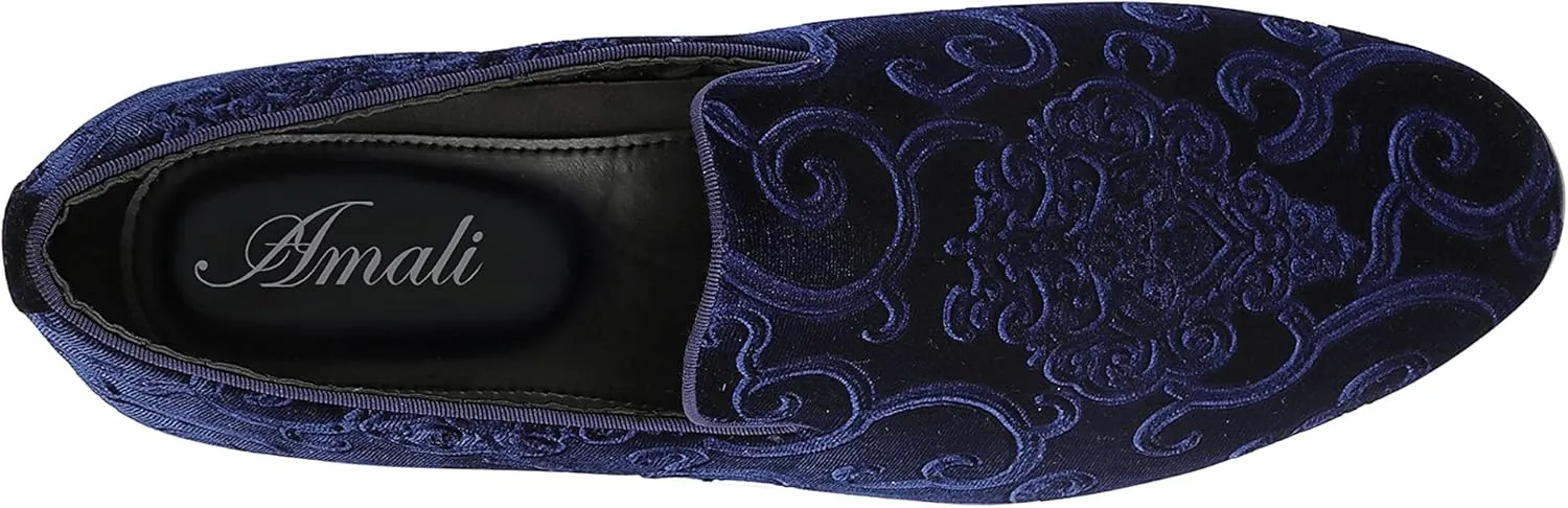 Amali King - Men's Slippers - Mens Loafers - Designer Shoes for Men - Tuxedo Shoes - Velvet Loafers Men - Embossed Paisley Pattern, Satin Band and Trim