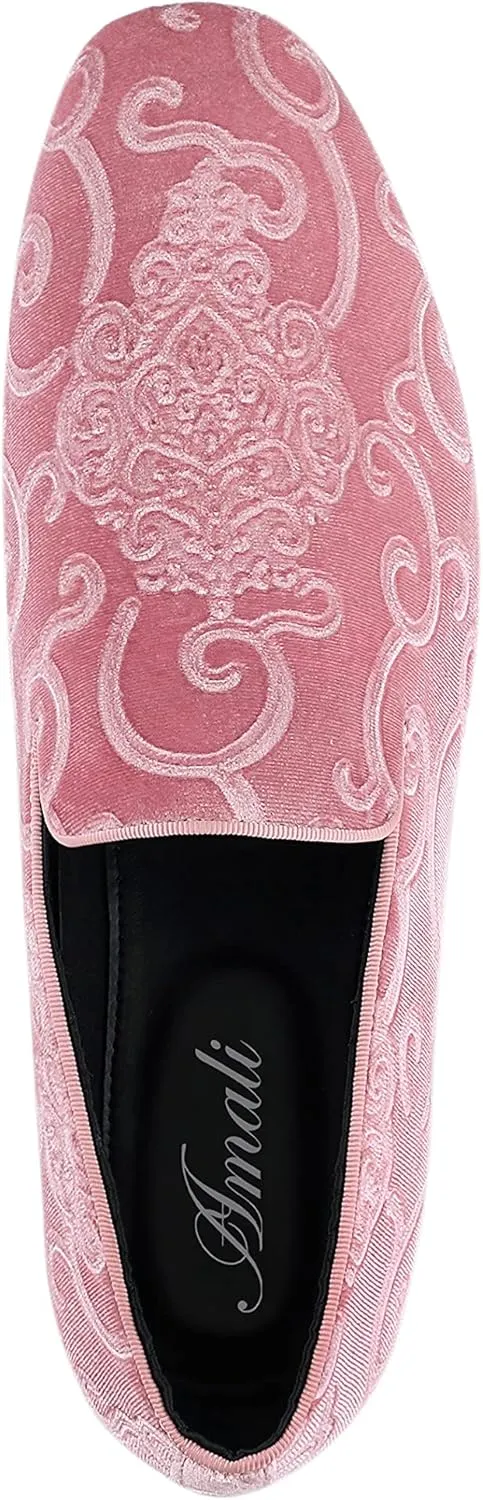 Amali King - Men's Slippers - Mens Loafers - Designer Shoes for Men - Tuxedo Shoes - Velvet Loafers Men - Embossed Paisley Pattern, Satin Band and Trim