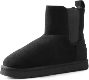 Ankis Women's Velvet Snow Boots, Waterproof Winter Chelsea Boots, Thickened and Fur Lined, Black, Chestnut Brown