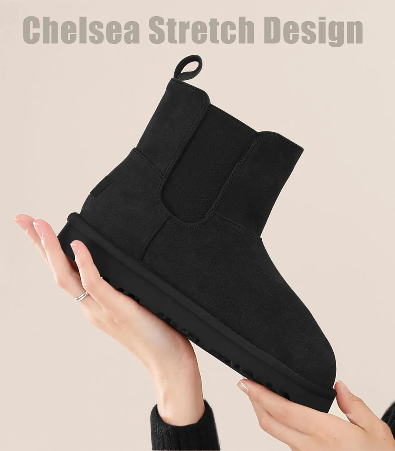 Ankis Women's Velvet Snow Boots, Waterproof Winter Chelsea Boots, Thickened and Fur Lined, Black, Chestnut Brown