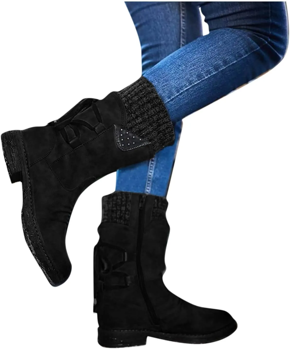 Ankle Booties for Women Low Heel Womens Ankle Boots Pointed Toe Chunky Heels Tassels Side Zipper Booties