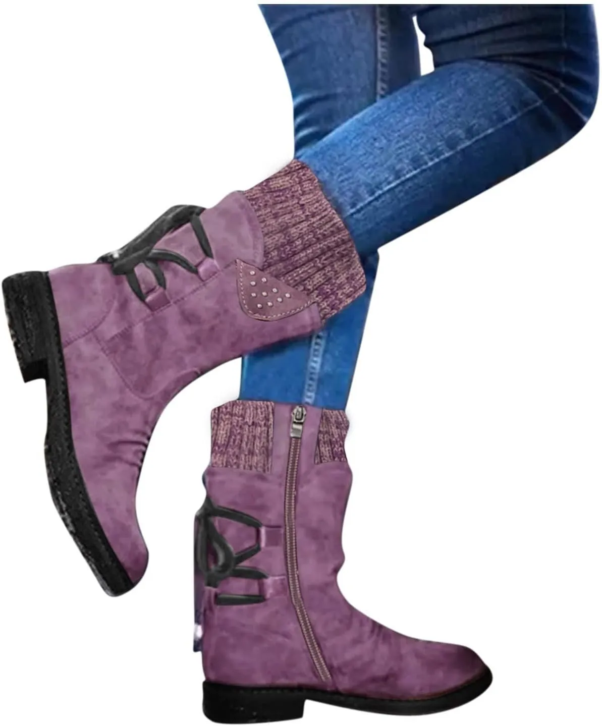 Ankle Booties for Women Low Heel Womens Ankle Boots Pointed Toe Chunky Heels Tassels Side Zipper Booties