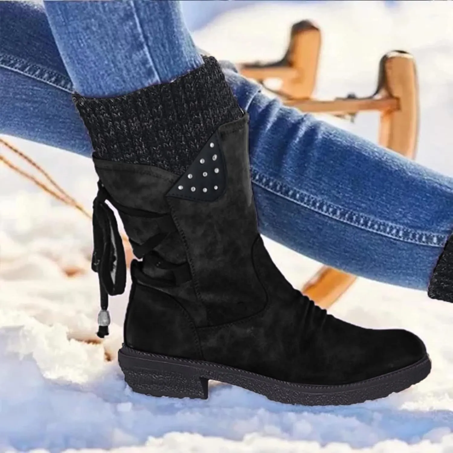 Ankle Booties for Women Low Heel Womens Ankle Boots Pointed Toe Chunky Heels Tassels Side Zipper Booties