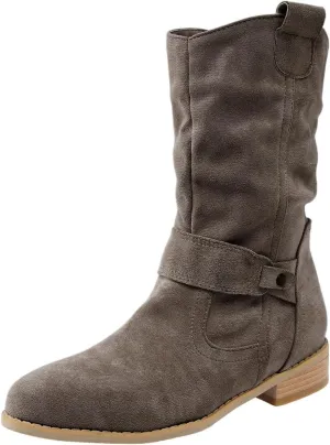Ankle Boots for Women Stacked Chunky High Heel Short Ankle Booties Cut Out Vintage Slip on Leather Round Toe Non Slip Women's Boots Short Fall Winter Booties