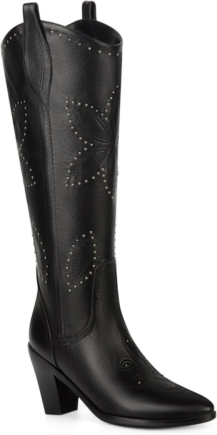 ANN CREEK Cowboy Knee High Boots for Women Cowgirl Boots Wide Calf Western Boots Pointed Toe Chunky Heel Tall Boots Dress Fall Girl Boots Hornsby