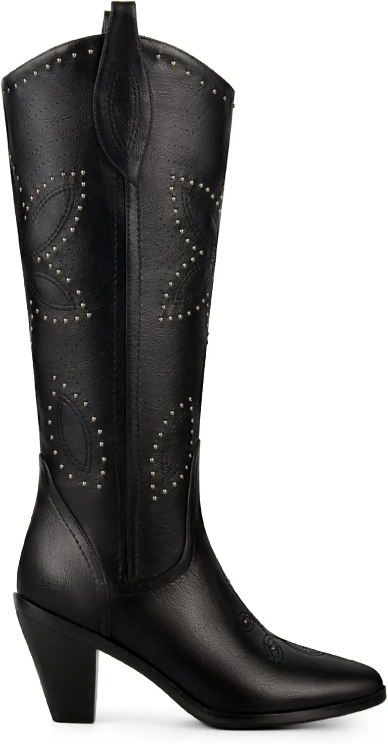 ANN CREEK Cowboy Knee High Boots for Women Cowgirl Boots Wide Calf Western Boots Pointed Toe Chunky Heel Tall Boots Dress Fall Girl Boots Hornsby