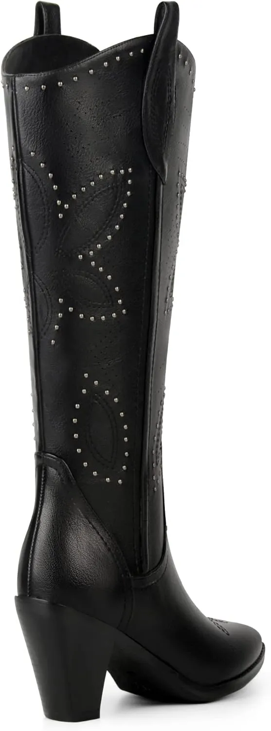 ANN CREEK Cowboy Knee High Boots for Women Cowgirl Boots Wide Calf Western Boots Pointed Toe Chunky Heel Tall Boots Dress Fall Girl Boots Hornsby