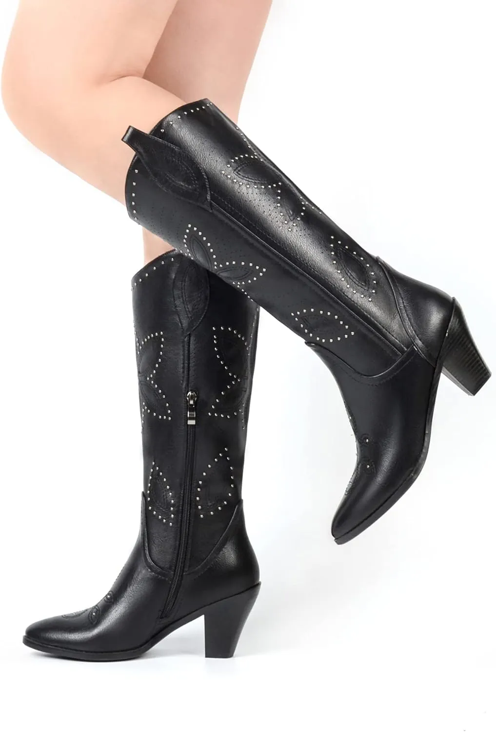 ANN CREEK Cowboy Knee High Boots for Women Cowgirl Boots Wide Calf Western Boots Pointed Toe Chunky Heel Tall Boots Dress Fall Girl Boots Hornsby