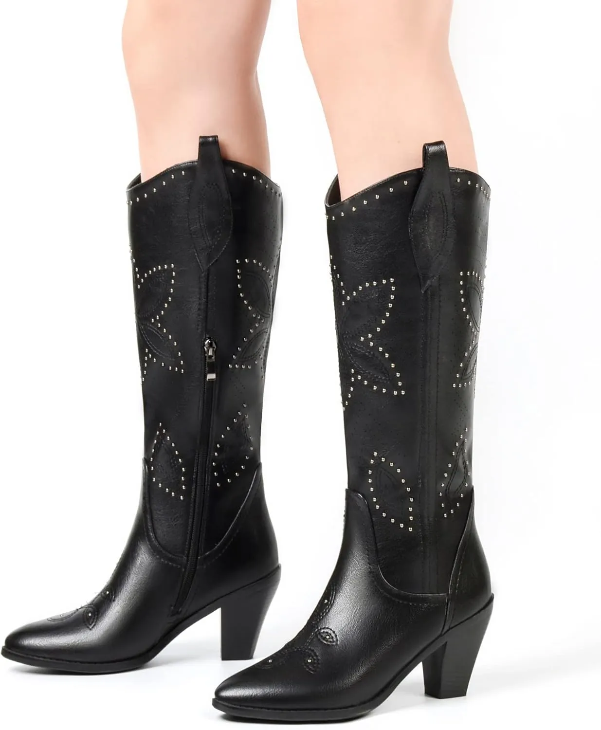 ANN CREEK Cowboy Knee High Boots for Women Cowgirl Boots Wide Calf Western Boots Pointed Toe Chunky Heel Tall Boots Dress Fall Girl Boots Hornsby