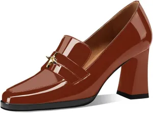 anteikira Women's High Heel Loafers Closed Round Toe Slip On Platform Pumps Chunky Block Heel Comfortable Formal Dressy Penny Loafer for Women