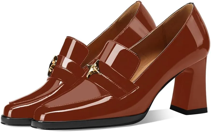 anteikira Women's High Heel Loafers Closed Round Toe Slip On Platform Pumps Chunky Block Heel Comfortable Formal Dressy Penny Loafer for Women