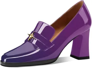 anteikira Women's High Heel Loafers Closed Round Toe Slip On Platform Pumps Chunky Block Heel Comfortable Formal Dressy Penny Loafer for Women
