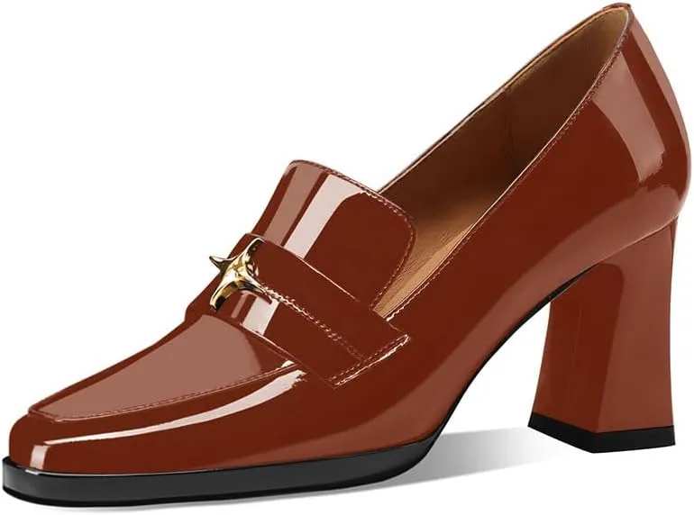 anteikira Women's High Heel Loafers Closed Round Toe Slip On Platform Pumps Chunky Block Heel Comfortable Formal Dressy Penny Loafer for Women