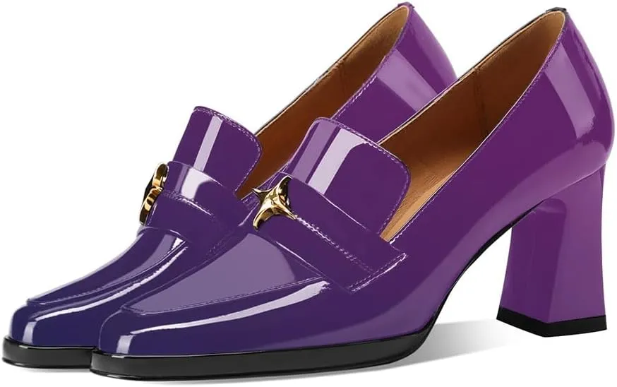 anteikira Women's High Heel Loafers Closed Round Toe Slip On Platform Pumps Chunky Block Heel Comfortable Formal Dressy Penny Loafer for Women