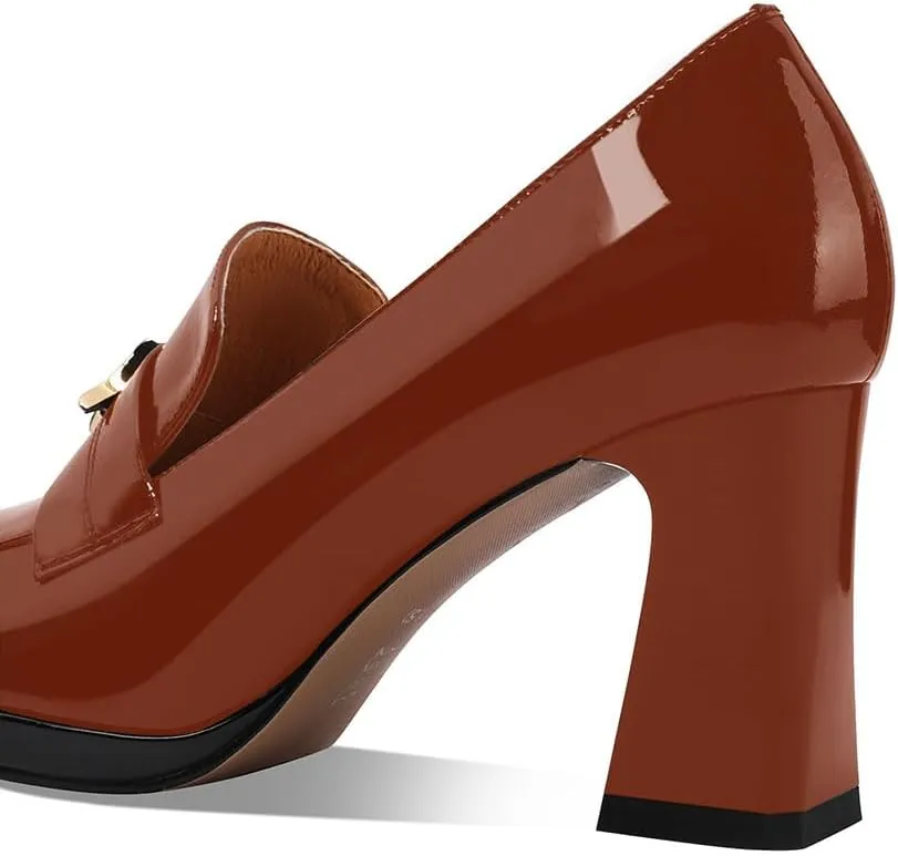 anteikira Women's High Heel Loafers Closed Round Toe Slip On Platform Pumps Chunky Block Heel Comfortable Formal Dressy Penny Loafer for Women