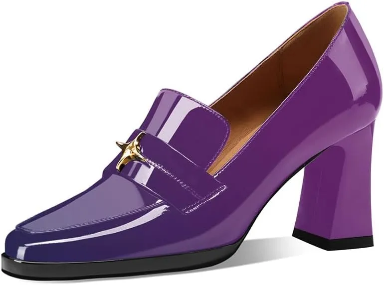 anteikira Women's High Heel Loafers Closed Round Toe Slip On Platform Pumps Chunky Block Heel Comfortable Formal Dressy Penny Loafer for Women