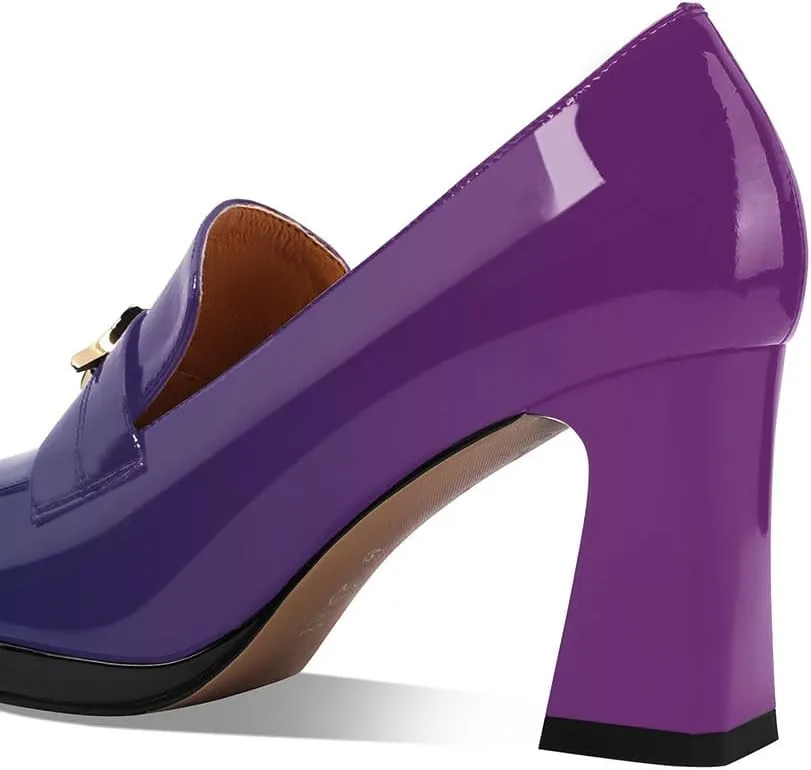 anteikira Women's High Heel Loafers Closed Round Toe Slip On Platform Pumps Chunky Block Heel Comfortable Formal Dressy Penny Loafer for Women