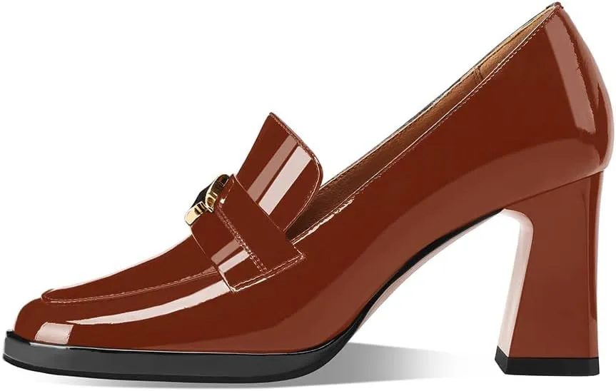 anteikira Women's High Heel Loafers Closed Round Toe Slip On Platform Pumps Chunky Block Heel Comfortable Formal Dressy Penny Loafer for Women