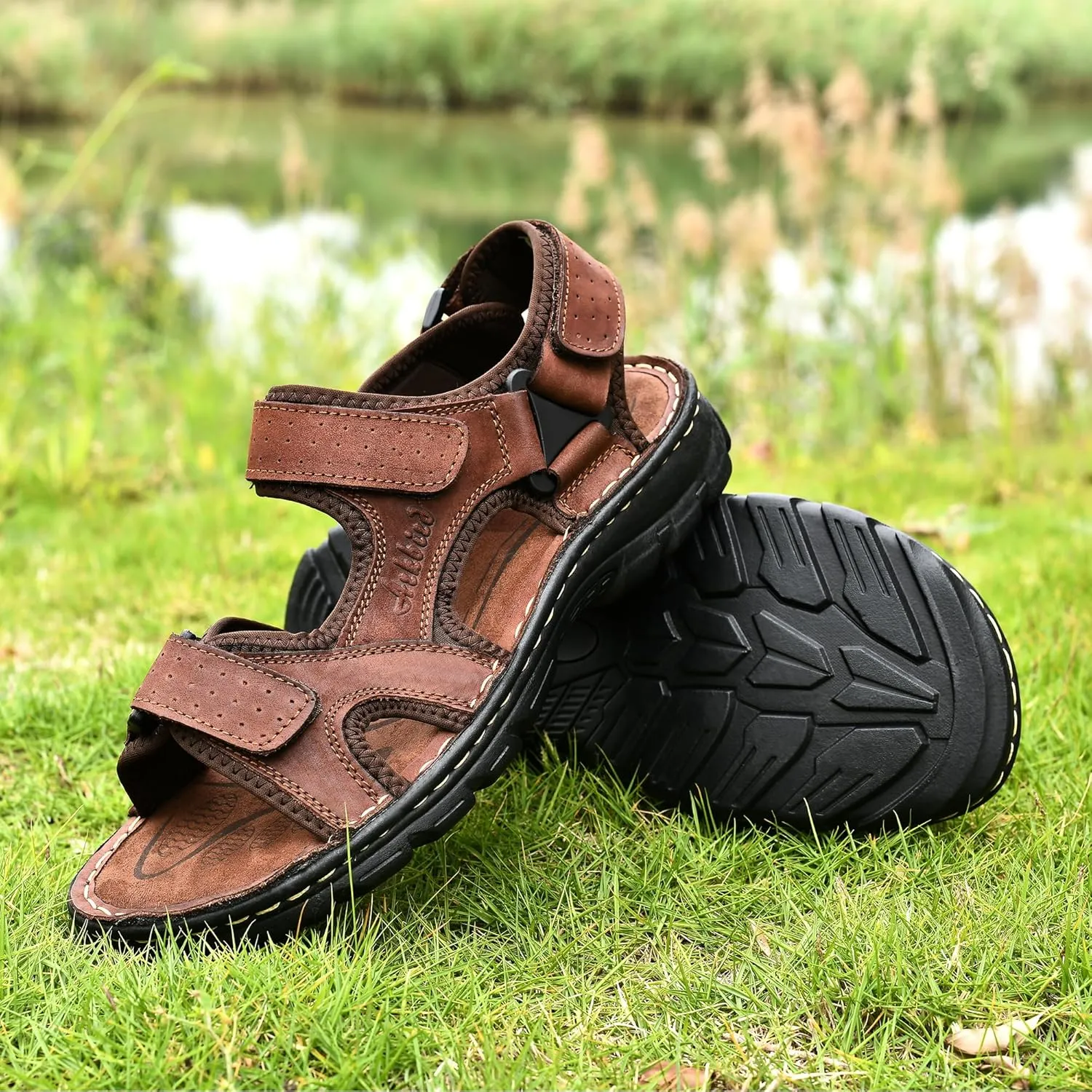 Arkbird Men's Leather Sandals Open Toe Athletic Fisherman Sandal Summer Beach Sport Hiking Shoes for Men