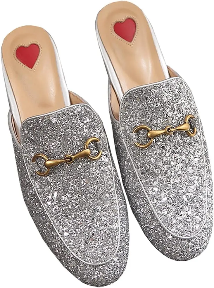 Arqa Mules for Women Almond Toe Leather Flats Slip-on Comfort Backless Loafers Buckle Mule Shoes