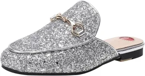 Arqa Mules for Women Almond Toe Leather Flats Slip-on Comfort Backless Loafers Buckle Mule Shoes